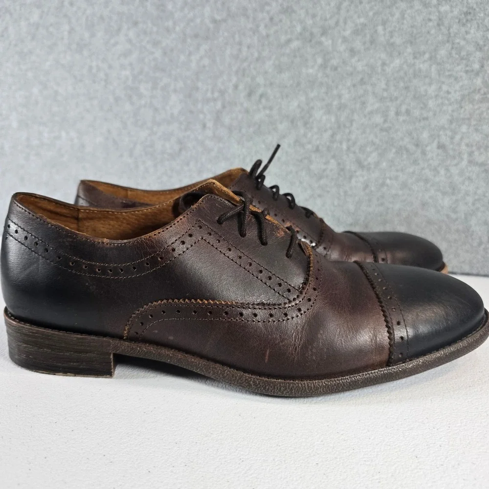 Robert Wayne Colorado 201 Mens Leather Cap Toe Brogue Oxford Shoes Brown 10.5
